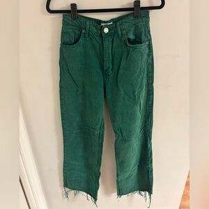 Zara Straight Jeans in Forest Green with Frayed Edge